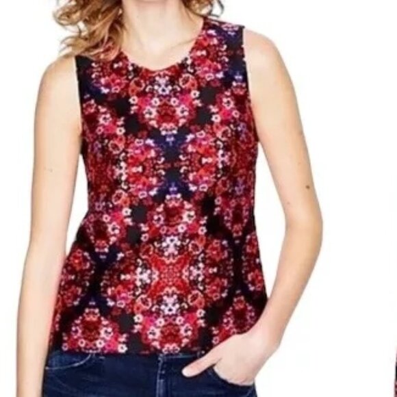 J CREW Collection Silk Berry Bouquet Red Pink  Floral Sleeveless Blouse Top 2 - Picture 1 of 11